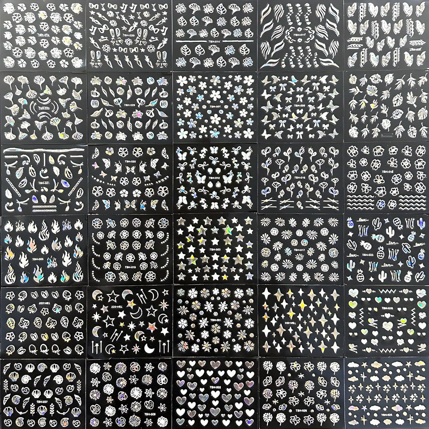 Image of Of Aurora-themed For Nail Art Stickers Featuring 3d Self-adhesive Designs Of Flowers, , Stars, Leaves, And Hearts, Perfect For Acrylic For Nail Decorations For Women