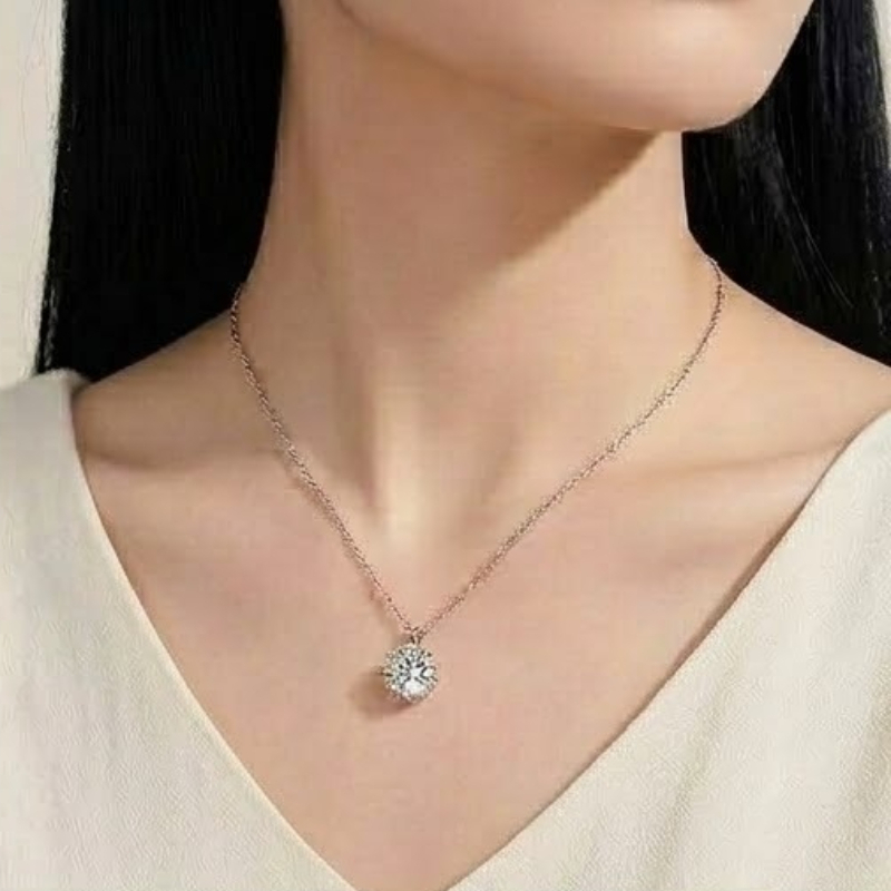 Women's Elegant 925 Silver Moissanite Necklace, Gift