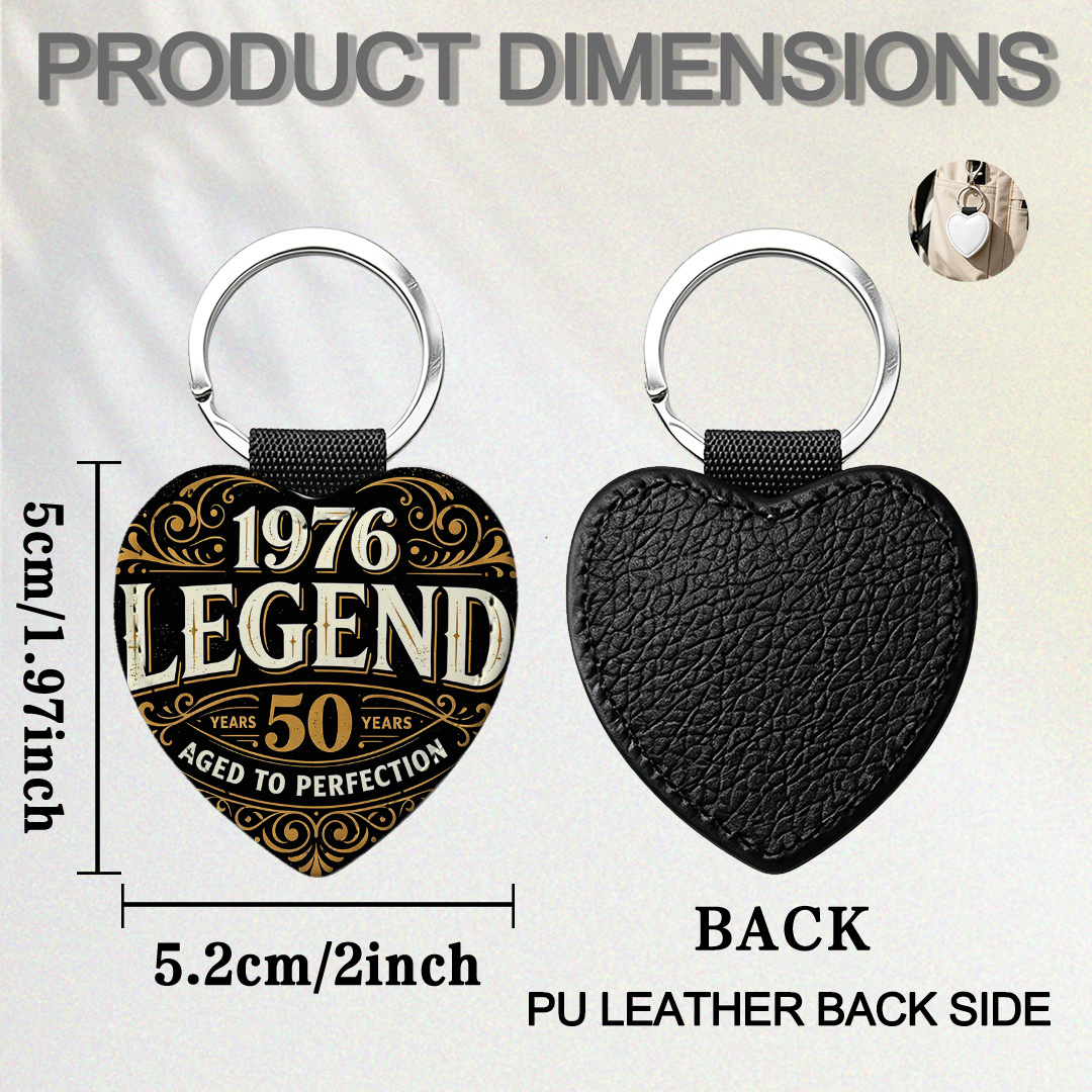 TEMU 2d Flat, 1pc, 2d Flat Print, 1976 Vintage Legend 50th Anniversary Pu Leather Keychain Charm, Trendy Keychain, Gift For Retro Lovers, Gift For