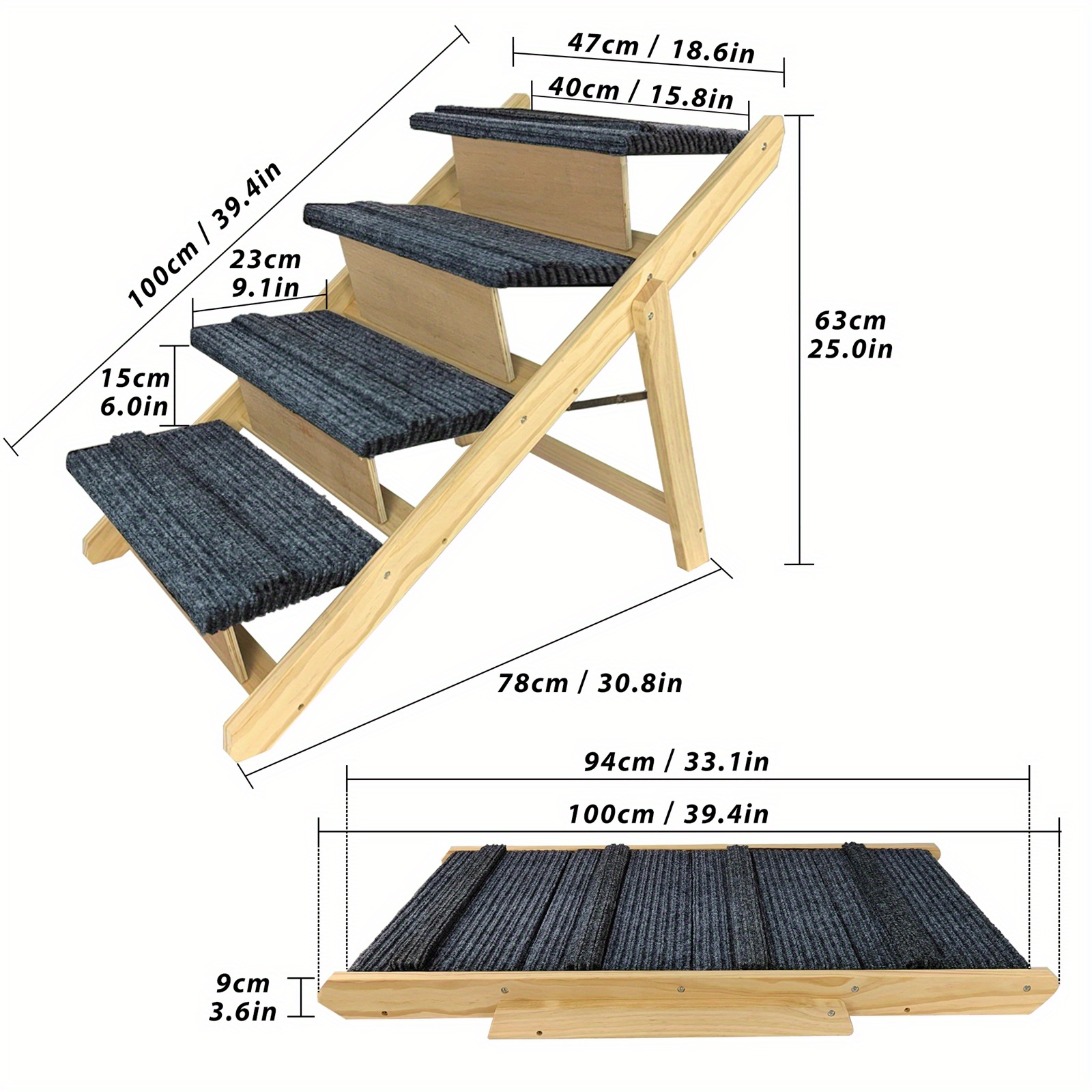 Image of 2-in-1 Folding Dog Ramp Dog Stairs For Car Non-slip Dog Steps Suitable For Large Cats And Dogs Pet Stairs Suitable For Bed Sofa Or Car Animal Ramp 100x47x63cm, Loading 80 Kg