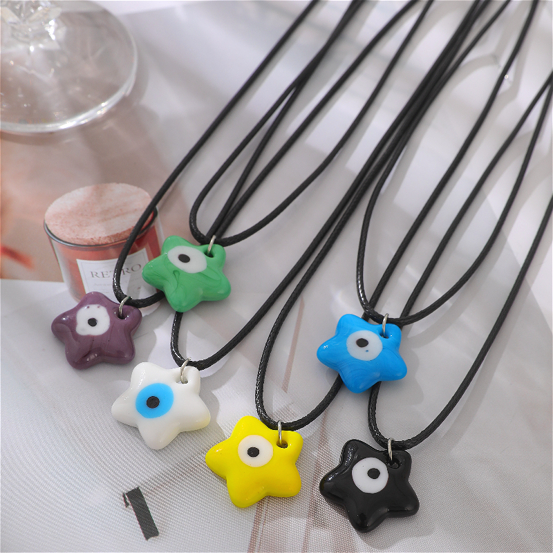 Bohemian Nautical Style Ceramic Pentagram Eye Pendant Necklace
