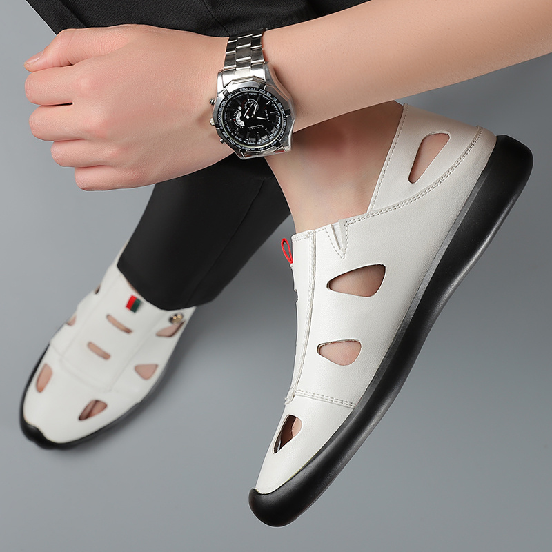 2025 Summer Men's Slip-On Casual Shoes - Breathable Perforated Design, Non-Slip Rubber Sole, Lightweight White Synthetic for Everyday & Leisure Wear, Summer Slipons | Modern Footwear | Ventilated Comfort