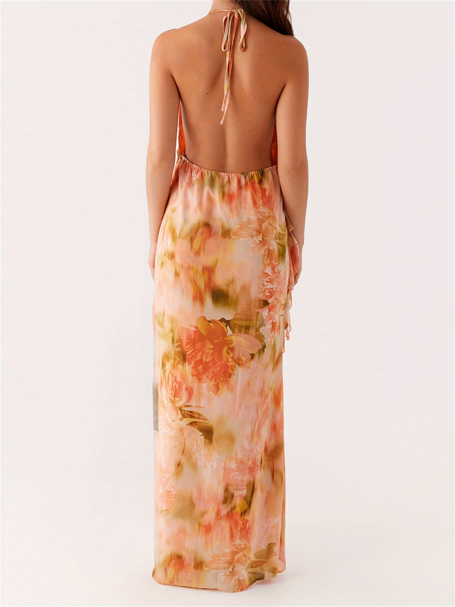 women flower halter neck dress ruffle trim sleeveless - Temu