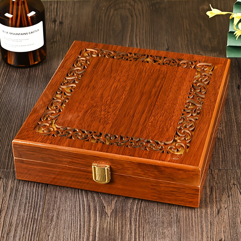 1 caja de joyería de madera lujosa con diseño tallado elegante - Almacenamiento amplio y seguro para collares y accesorios, regalo ideal para mujeres, almacenamiento de accesorios | Caja de joyería elegante | Caja de cierre seguro, cajas de joyería