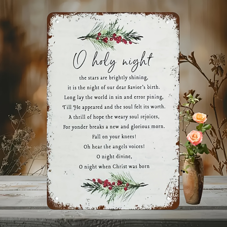 TEMU 1pc Vintage Wooden "holy Night" Christmas Ornament - Wall Decor, Farmhouse Style Indoor/outdoor Home Decoration, No Power Needed, Suitable For