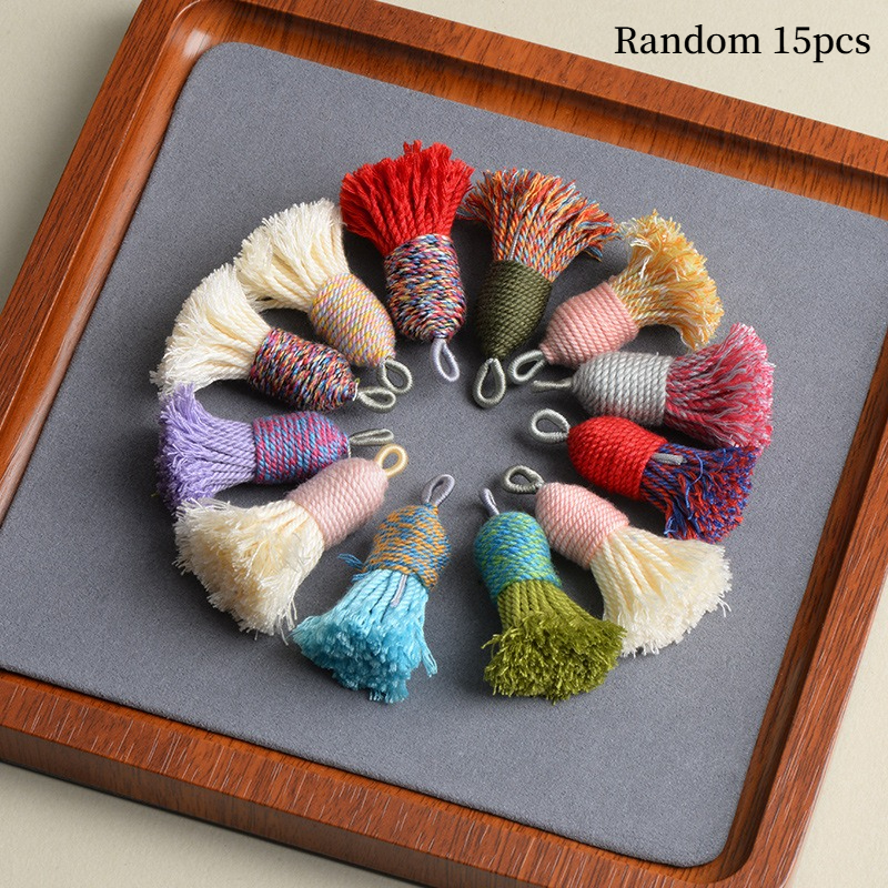 TEMU aleatorio de 15 piezas de borlas multicolores tejidas, hilo para borlas, para manualidades, adornos, bolsos, colgantes, llaveros y decoración
