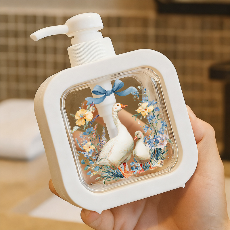 TEMU 1pc Vintage Watercolor & Blue Floral Pump Dispenser Bottle - Refillable Plastic Soap/lotion Container Suitable For Nursery, Bathroom, Kitchen