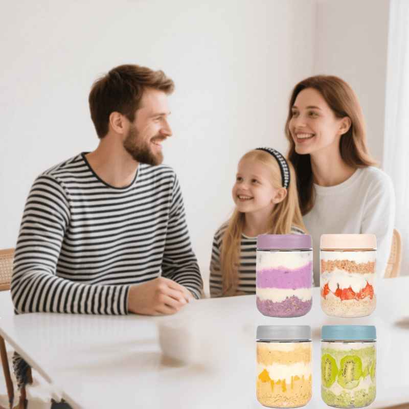 E-shop 4 Stück 473 ml (16 Unzen) Overnight Oats mit Deckel Behälter, Glasbehälter mit versiegelten Deckeln,
