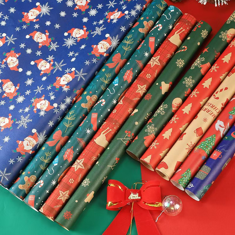 

10pcs Christmas Wrapping - Kraft Paper With Tree & Reindeer Designs For Gifts And Bouquets