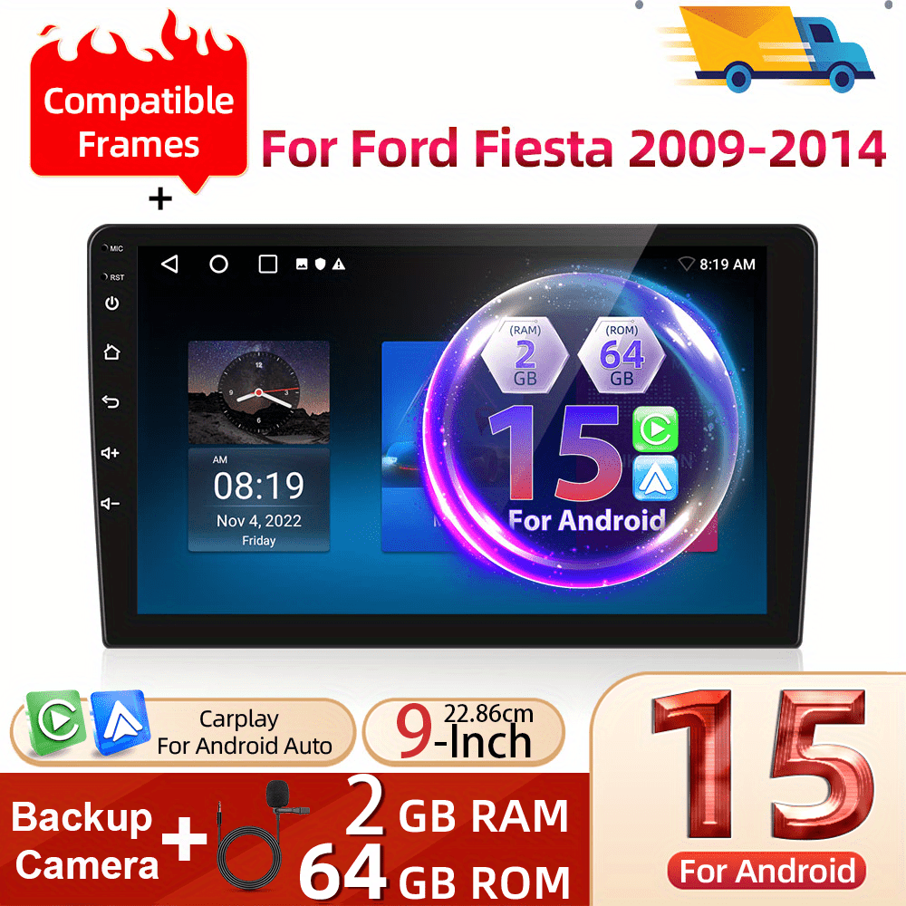 Image of [2g+64g] 15 For Ford 2009-2014 (frame Included) Double Din Car Stereo Featuring And Auto, Podofo 9-inch Touchscreen 2 Din Wireless Car Radio With , Gps Navigation, Wifi/fm/rds, Usb/swc