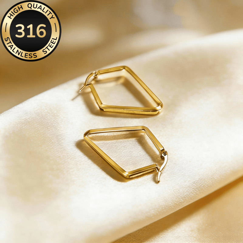 E-shop Hochwertige hypoallergene Edelstahl-Geometrie-Quadrat-Ohrringe für Damen, 18K vergoldet, farbecht, vielseitig elegant, für & Party, perfektes