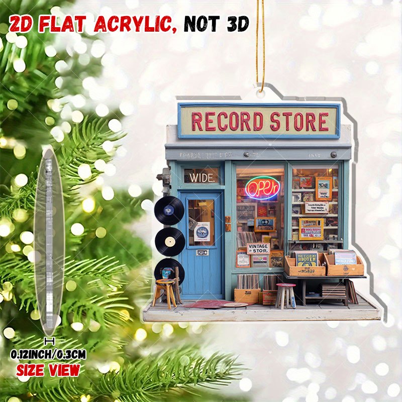 TEMU Décoration acrylique plate 2D rétro de magasin de disques vinyle - Décor vintage de magasin de musique, avec une porte, un disque vinyle et un