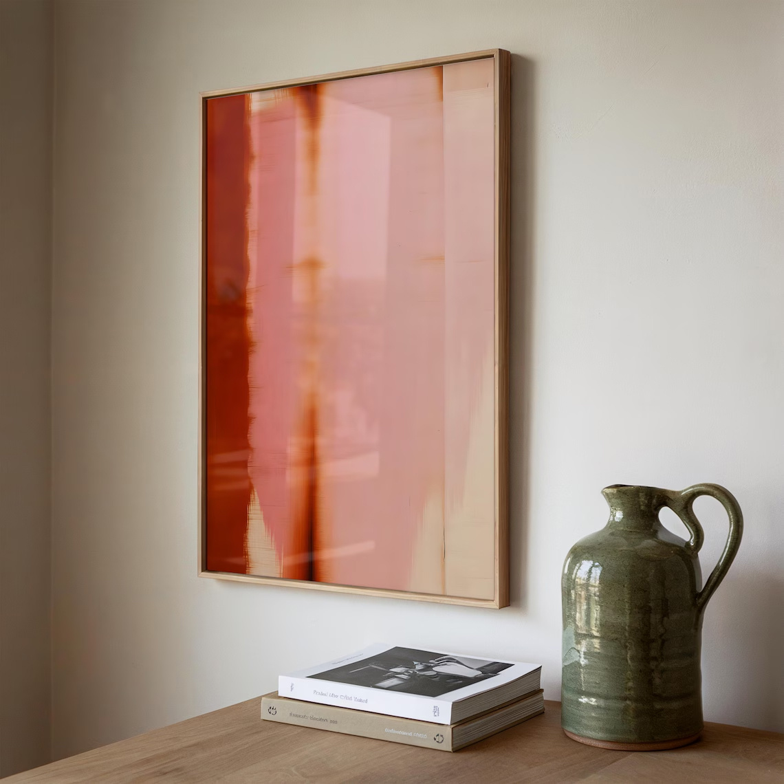 E-shop 2D Flach, 2D Flach, Eine moderne minimalistische abstrakte Blush Orange Wandkunst Druck - Weiches Farbverlauf Tinte Leinwandgemälde, Ungerahmtes