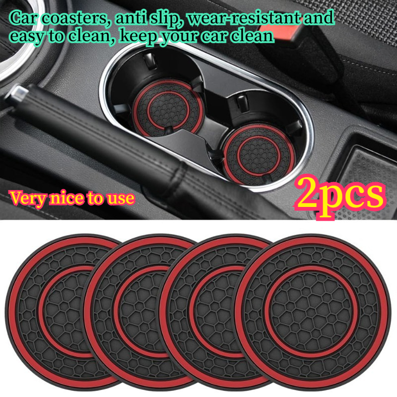 2pcs car cup holder coasters non slip and spill proof silicone coaster set of 2 embedded shock absorbing drink pads in car noise reduction and vibration dampening flexible cup holder insert pads black red