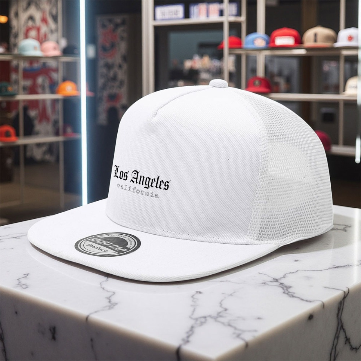 TEMU 1pc Unisex Polyester Mesh Snapback Cap With Gothic Los Angeles Print - Lightweight Breathable Hip Hop Street Style Baseball Hat For Summer, 8