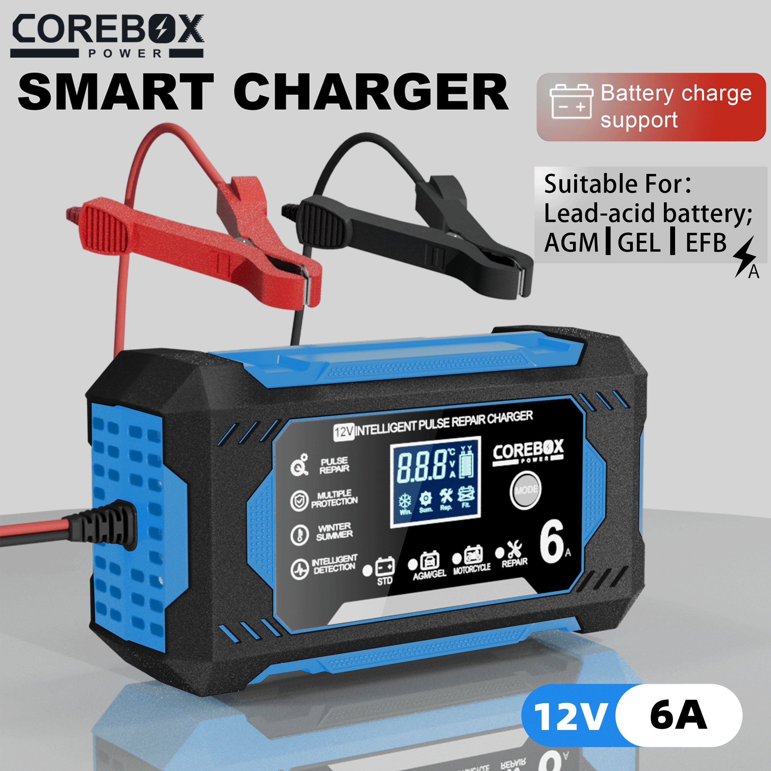   new styles 12v 6a car battery chargng us plug smart battery   charging automotive battery for car truck rv motorcycle lead acid batteries without battery