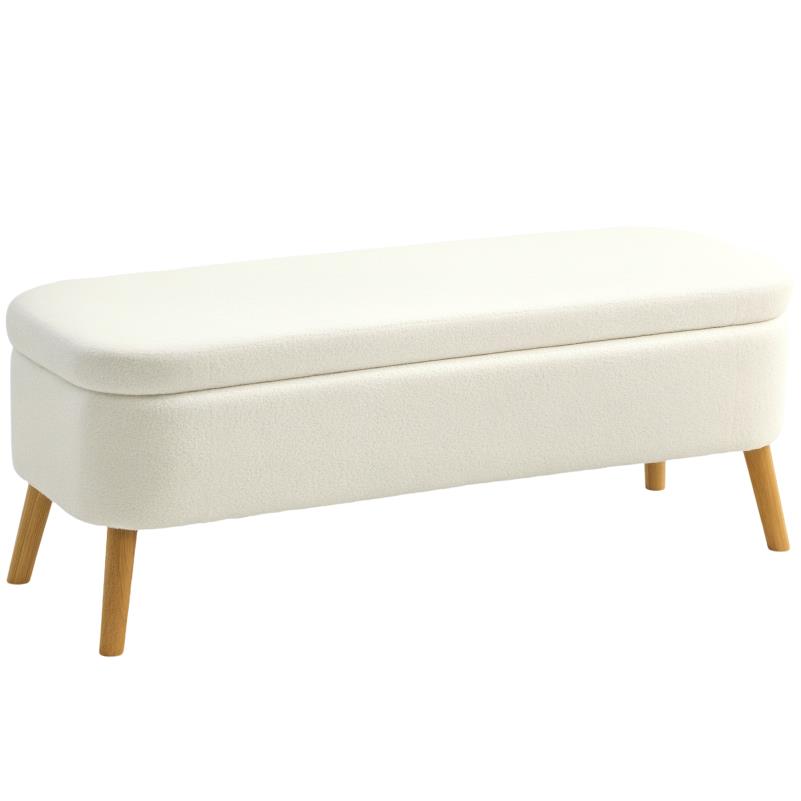Cream White Storage Stool with 65L Storage Space Fleece Fabric Rubber Wood Foam 120x42x45cm,  , Spacesaving Furniture, Minimalist Stool, Stylish Seating, Soft Fleece Top, Rustic Wood Design, Footrest Bench, Storage Bench Seat, Victorian Bench Chair Living Room or Bedroom