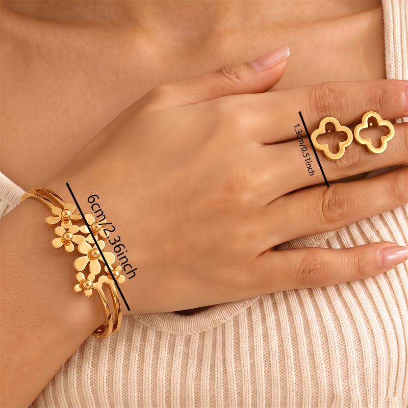 3pc Unisex 18K Golden Plated Bracelet and Ear Jewelry Set, Workplace Style