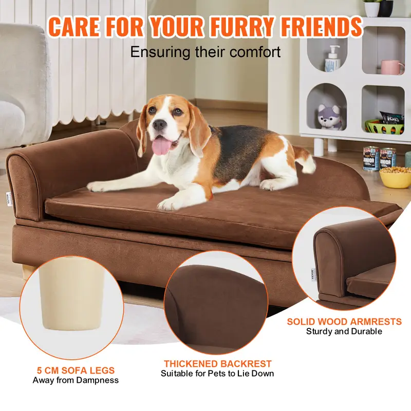 1pc sofa bed medium soft sponge filled pet couch with cross no supports up to 110 lbs dark brown Product details 6