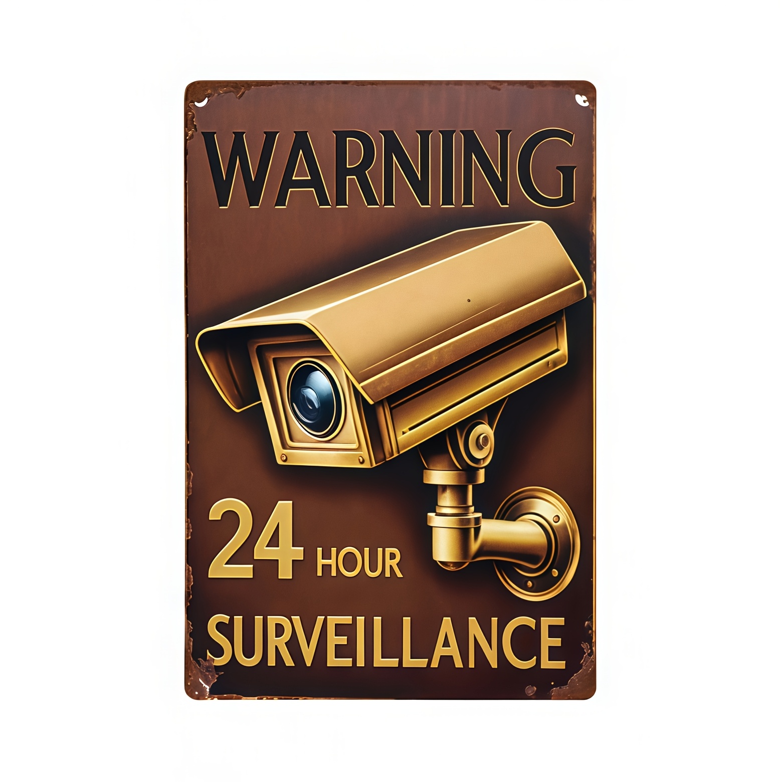 TEMU Panneau d'avertissement de caméra de sécurité rétro 2D plat, 1 - Avertissement de système de surveillance 24 heures sur 24, panneau de caméra de