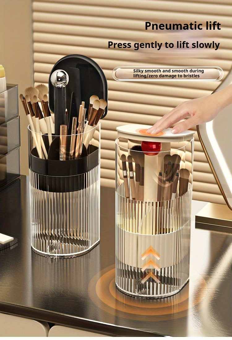 1pc makeup brush storage tube push to dust high end dressing table eyebrow   brush rack automatic lifting brush bucket Product details 2