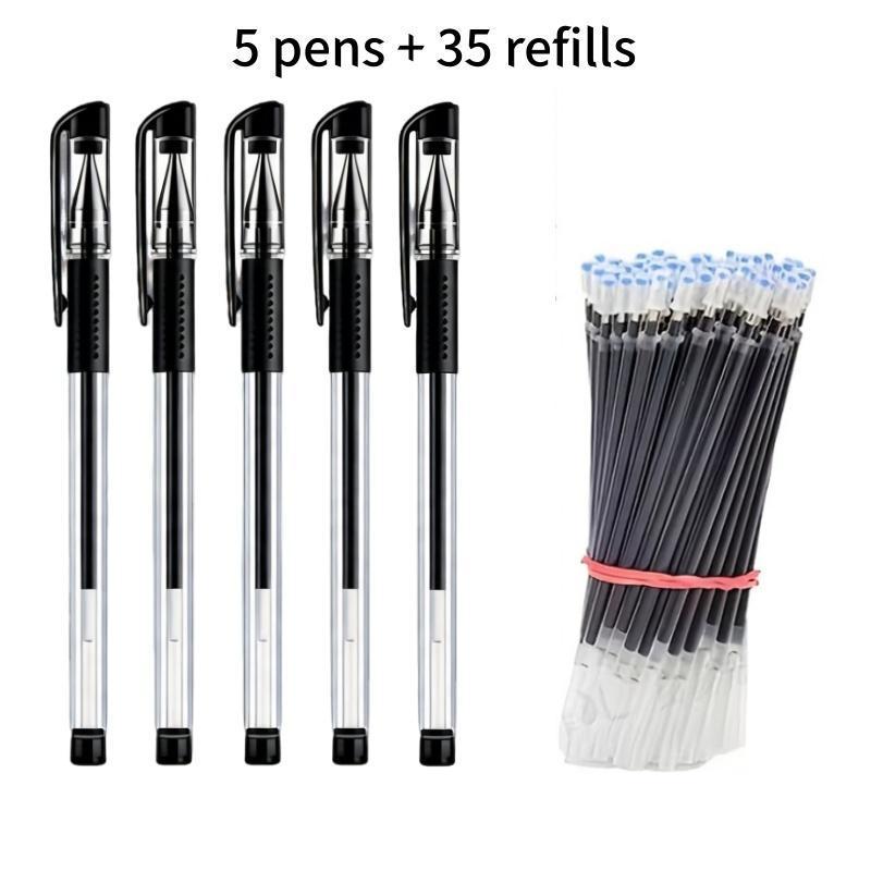 TEMU 40pcs Neutral Pen Set [5pcs Pens And 35pcs Refills] Student Stationery Black Ink 0.5mm Needle Tip Kawaii Pens For School And Office,