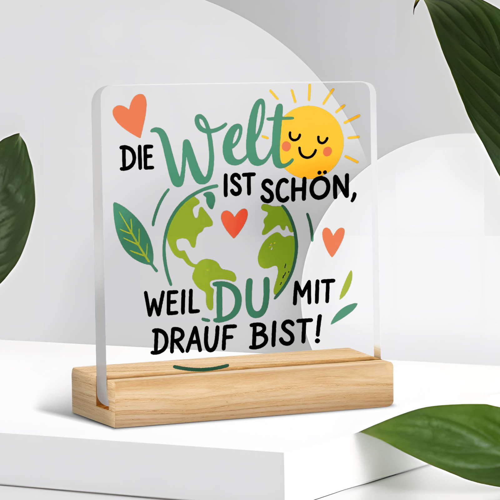 Image of 1pc Acrylic Decorative Paperweight The World Is It Desk Ornament For Valentine's Day, Mother's Day, Birthday Gift For , , Family Positive Inspirational Message Home Office Desktop Accessory