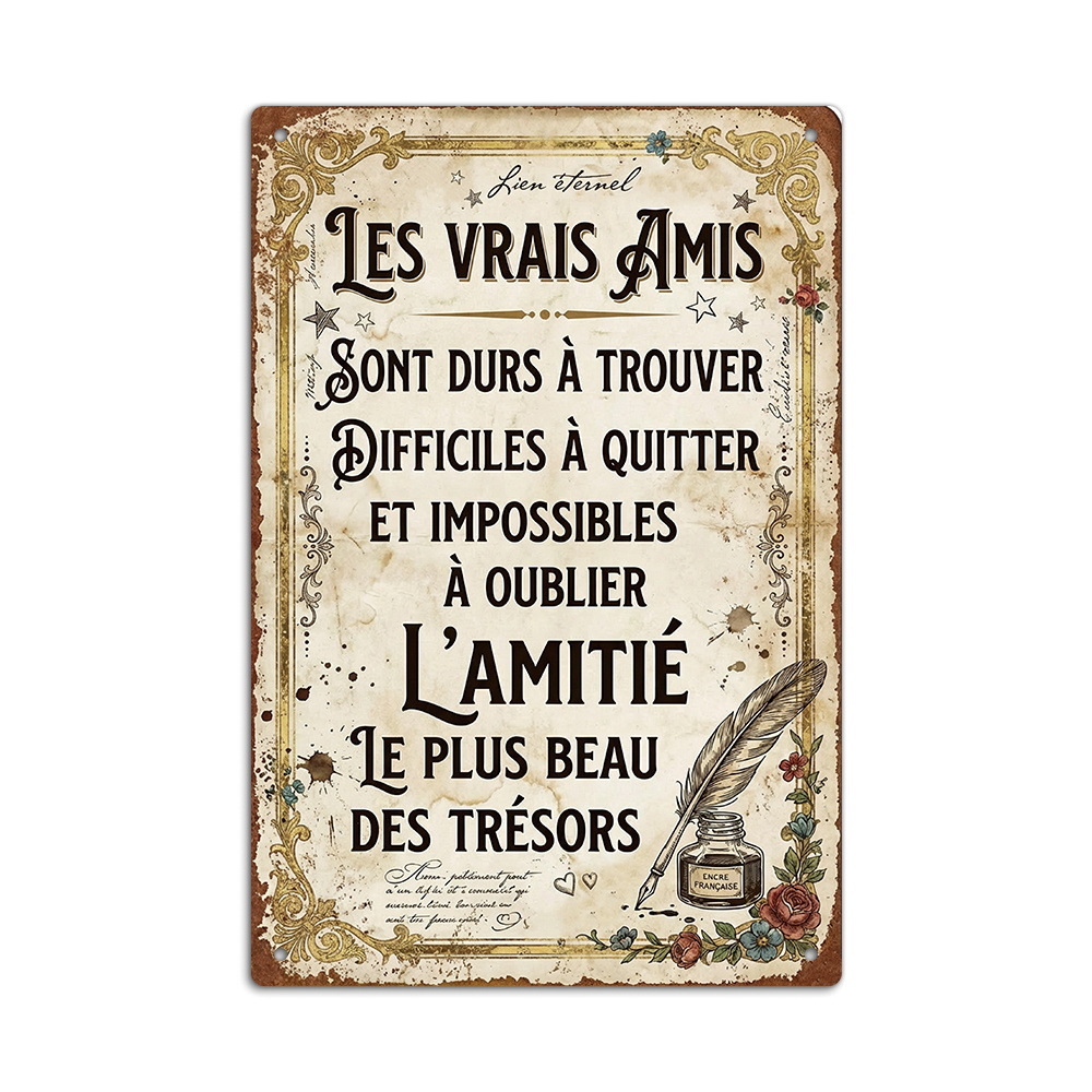TEMU 1pc Putuo Décor Panneau Métal Vintage Français | Les Vrais Amis, Décoration Murale pour Amis et Famille, Cadeau pour Anniversaires, , Pâques,