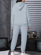 017 womens fashion hoodie set autumn and winter fleece lined printed design zip up casual top pants two piece set