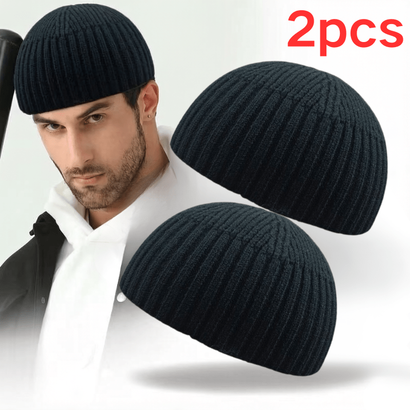Image of 2pcs Winter Hats Thick Warm Brimless Pullover Suitable For Outdoor Sports, & Cold Weather, Breathable Short Hat For &, Christmas Valentine's Gift, Casual Unisex For - Wear