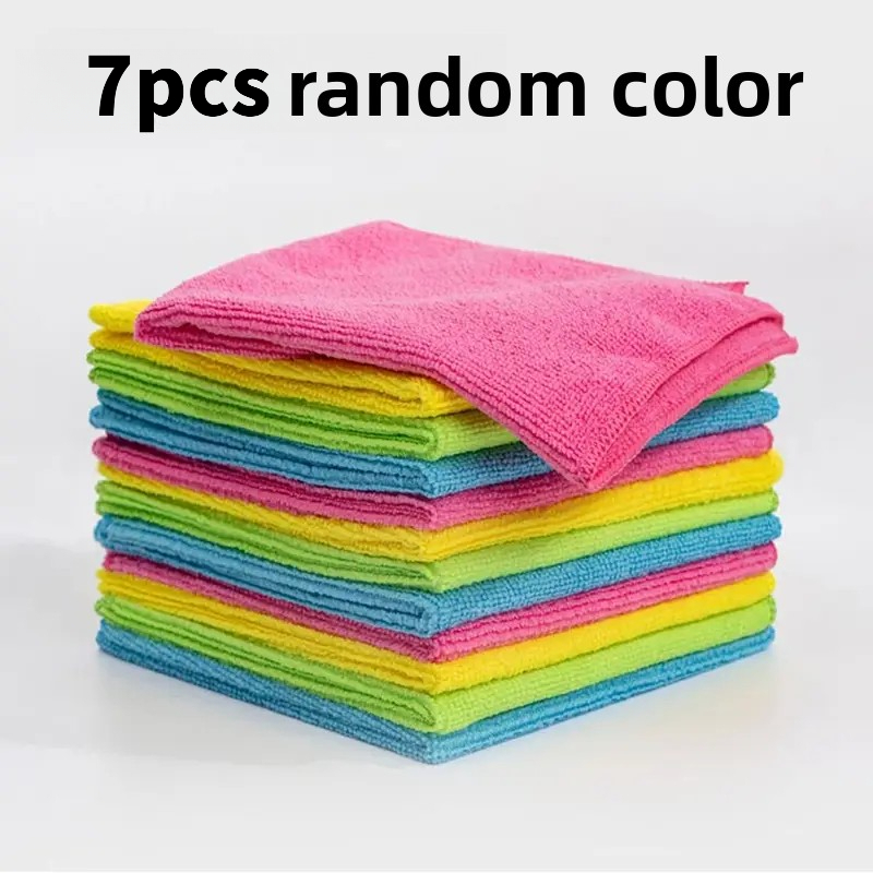 TEMU 7pcs Color Random Cleaning Cloths, Reusable, , Car Wash Cloths, Easy To Clean, Household Kitchen, Bathroom, Vehicle Cleaning Towels, Essential