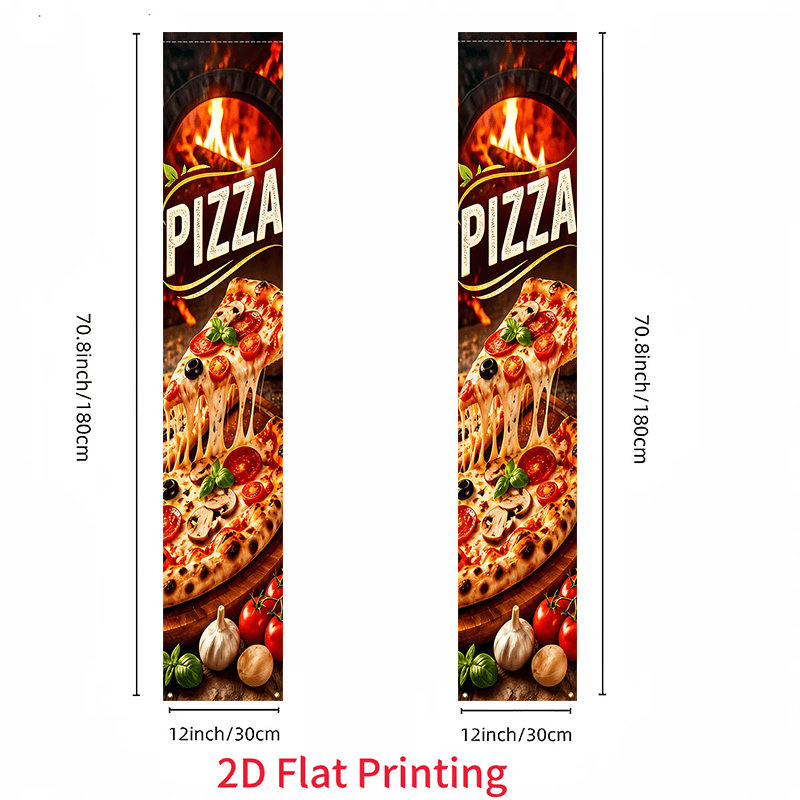 TEMU 2d Flat 2pcs, Pizza Themed Door Curtain Banner Decoration, Suitable For Store Advertising Decoration, Hanging Background, Indoor And Outdoor