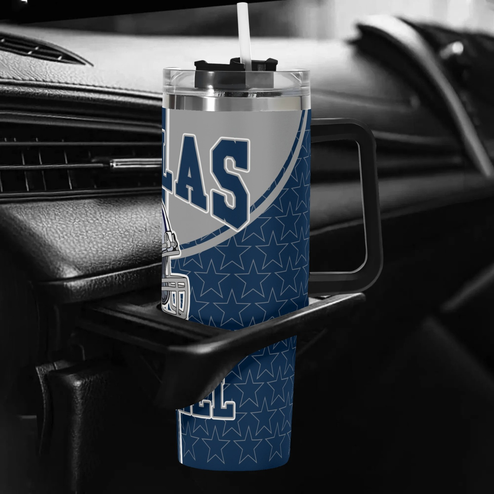 1pc dallas football 40oz stainless steel vacuum insulated bottle cup with handle and straw suitable for cold drink travel cup suitable for valentines day easter mothers day fathers day   for   4