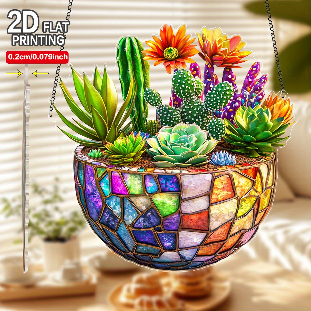 TEMU 2d Flat Succulent Planter Garden Sun Catcher, Acrylic Sun Catcher, Gift, , Plant Lover Gift, Gift, Suitable For Home Window Outdoor Garden