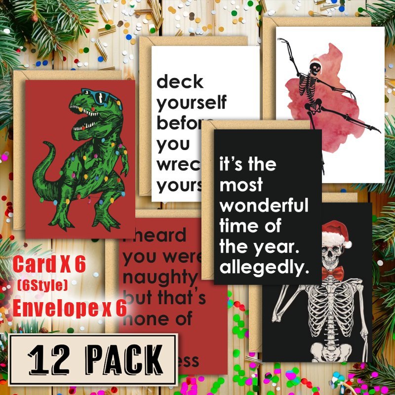 

12- Christmas Envelopes, Humorous & , Greeting For , , No Required