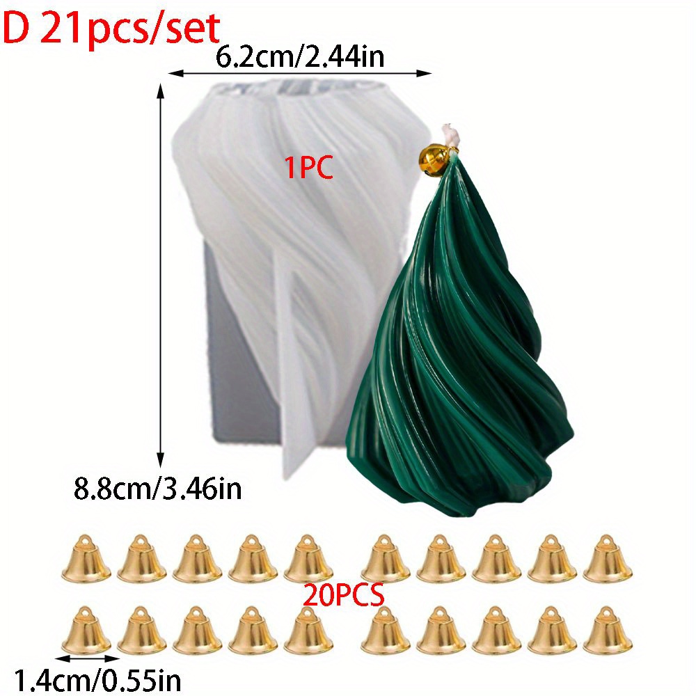 TEMU 21pcs Rotating Tree Pine Silicone Scent Candle Mould Golded Bell Taper Plant Gypsum Resin Mold Diy Handmade Christmas Decor