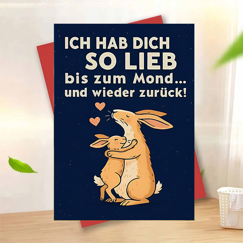 Image of 1pc Love You And Back Card Greeting Card With Envelope Cute Illustration With Hearts Perfect Valentine Sentiment For , Great For , Colleagues, , Romantic Occasions, Anniversary Gift