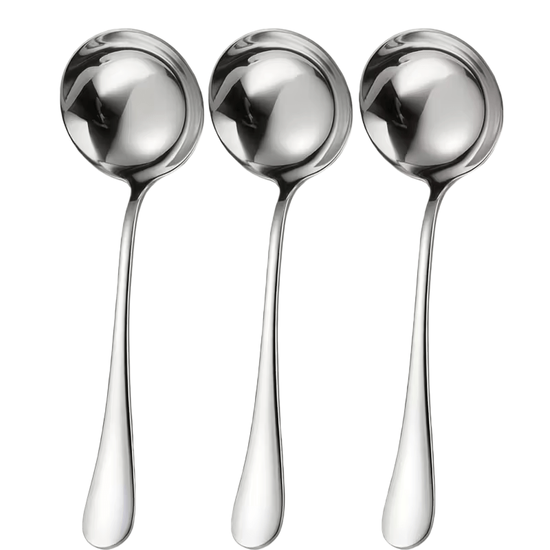 Image of 3pcs Premium Stainless Steel Long Handle Soup Spoons, Ramen Spoon, Deep Ladle, Cooking Spoon, Suitable For Ramen/noodles/stirring Etc(20cm)