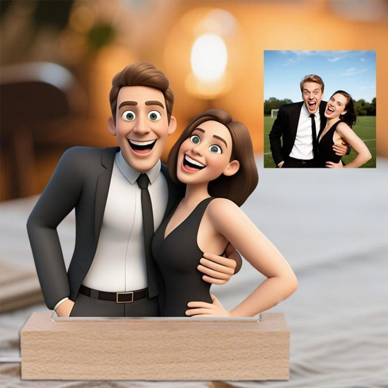 TEMU [2d Flat] [2d Flat] Custom 3d Cartoon Acrylic Plaques - Personalized Photo Frames Ideal For Couples, Featuring Ai-designed Realistic