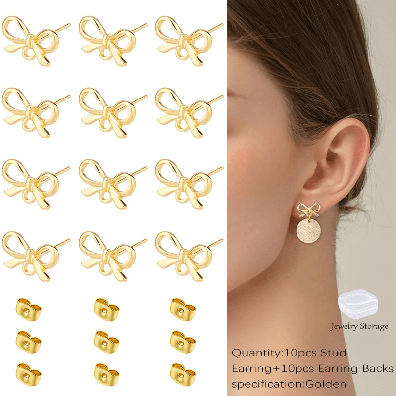 TEMU 10 Sets (10pcs Boucles d'Oreilles à Clou + 10pcs Embouts de Boucles d'Oreilles) Mignonnes Boucles d'Oreilles à Lanière, Composants de Boucles