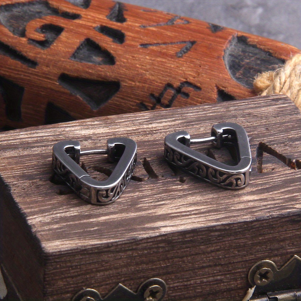 Image of Fashionable Viking Celtic Minimalist Men's Ring Earrings Cool Punk Earrings Hip Hop Retro Jewelry