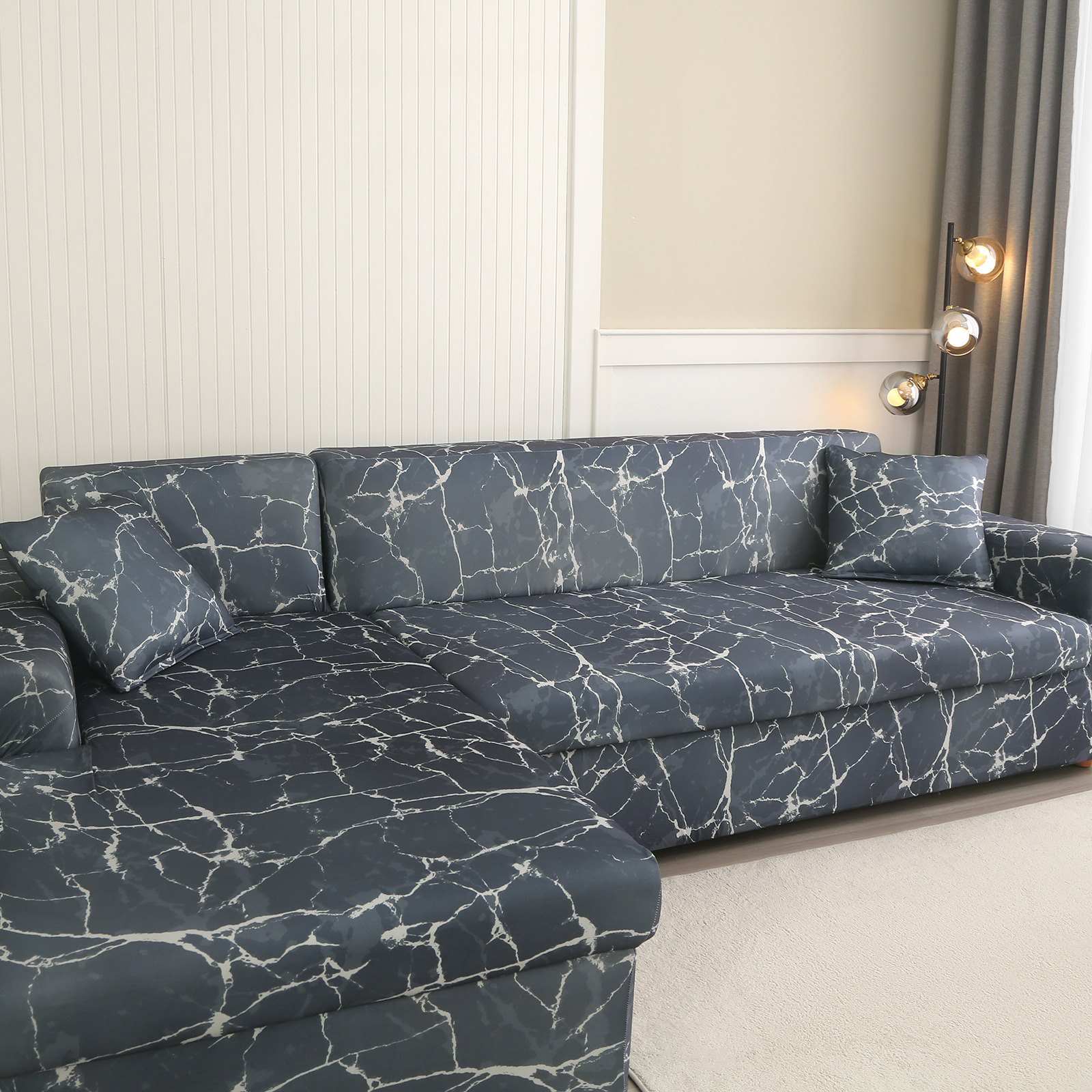 Elegant 5d Printed L-shaped Sofa Cover, Specifically Designed For 3+3 Seater Sectional Sofas, Milk-soft Fabric, Durable And Cozy, With 2 Pillow Covers, To Enhance .