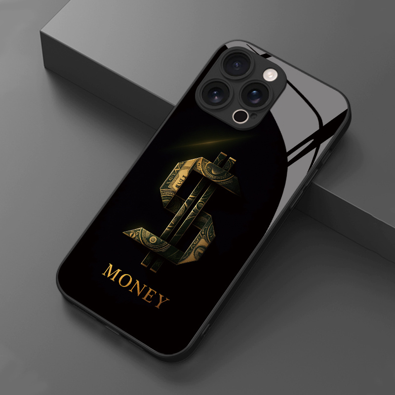 TEMU Phone Case: 1 Golden Symbol Metallic Texture Pattern Hd Glass Phone Case For Iphone