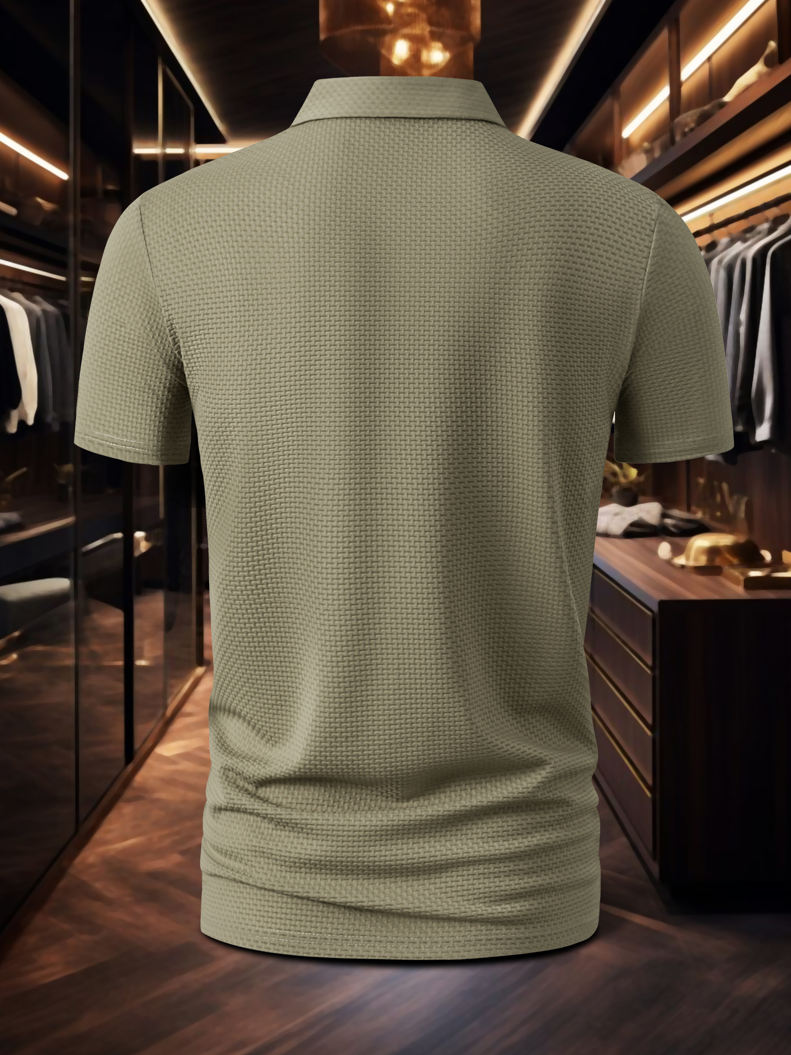 Men's Milan Print Short Sleeve Golf Shirt - Breathable, Stretch Fabric, Button- Collar, Lightweight Business Casual Style for Summer, Tennis & Golf Training