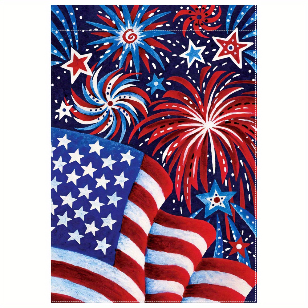TEMU 1pc Bright Patriotic Garden Flag Double-sided, Durable Polyester Fiber With American Flag And Fireworks Design, Perfect For Outdoor Patio