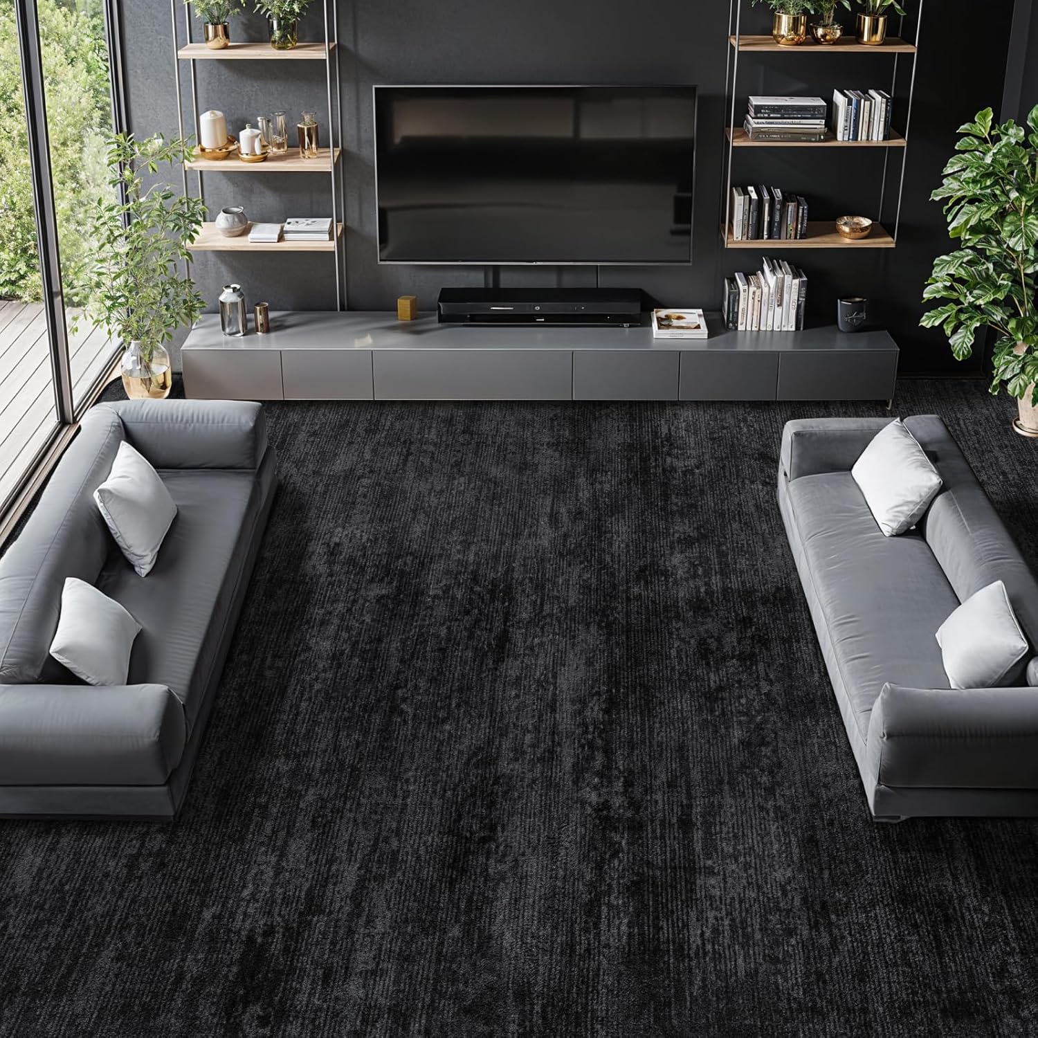 TEMU Extra Large Velvet Washable Area Rug For Living Room - And Non-slip Bohemian Rug For Bedroom, Durable Ultra-thin Vintage Large Area Rug In Black