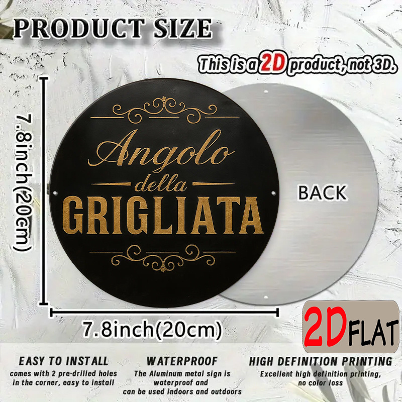 TEMU 2d Flat - Retro Italian Barbecue Corner Wall Decoration - Thickened Metal Stamping Grill Pattern, Italian Font Design, Suitable For Restaurants,