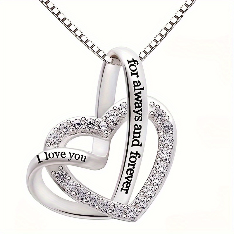 TEMU 1 Women's Fashion Pendant Necklace Creative Inlaid Synthetic Zirconia Heart Necklace Women's Holiday Leisure Party Fashion Jewelry Valentine's