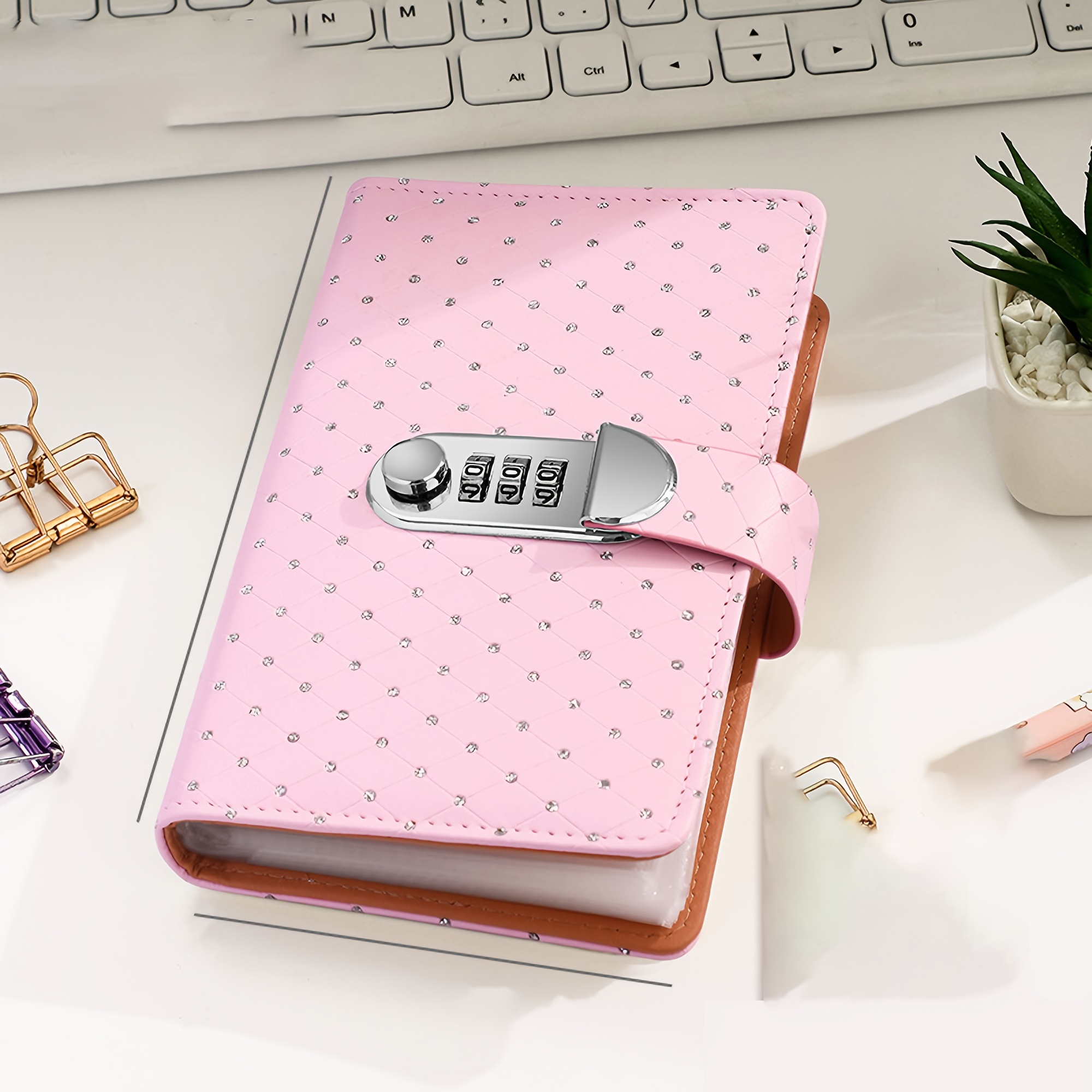 TEMU Sparkling Diamond Password Lock Savings Book, Large Capacity Cash Organizer With Combination Lock, Portable Money Saving Notebook For Budgeting