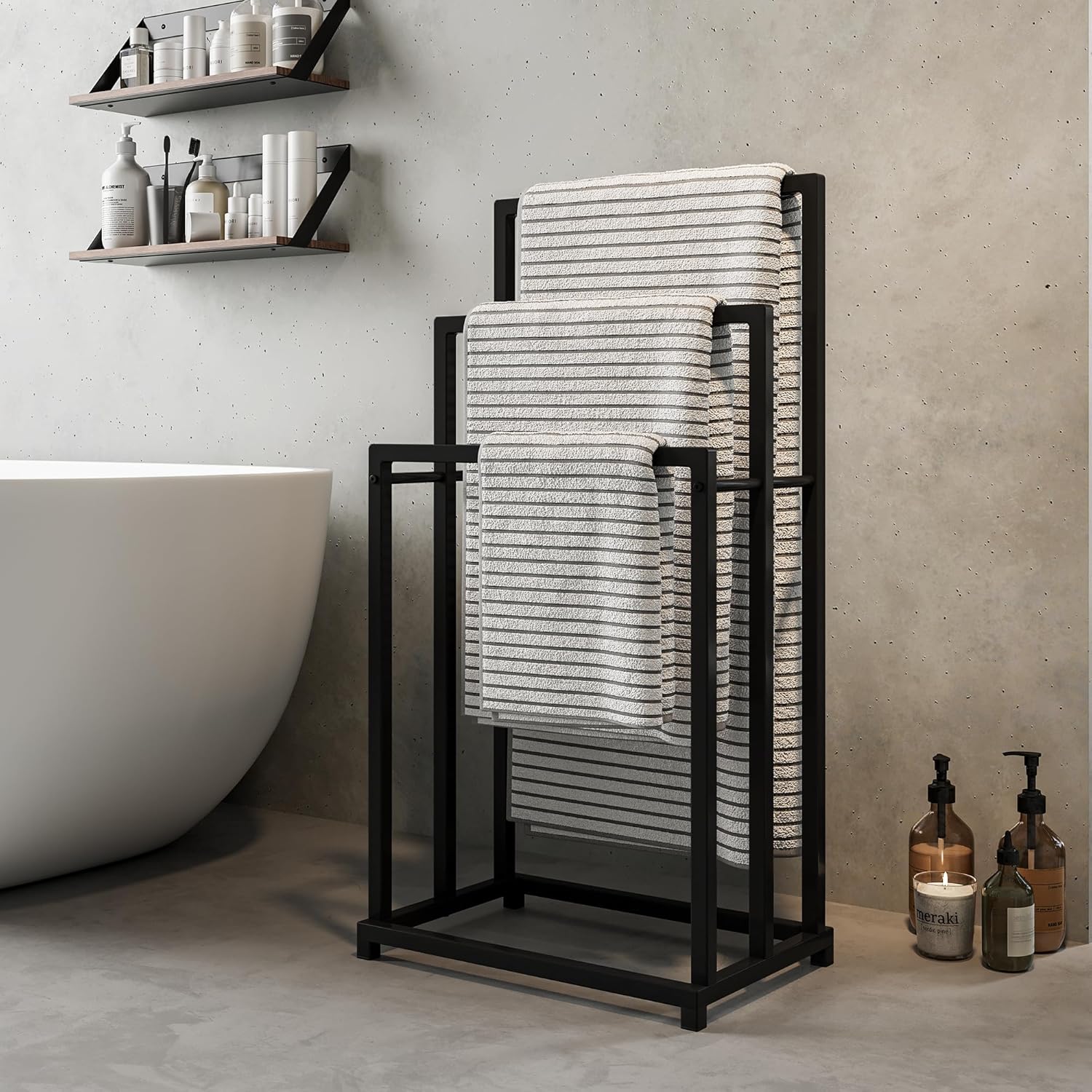 Image of Towel Holder, Bathroom Towel Holder, Freestanding Towel Holder Suitable For Hanging Towels, Scarves, And Other Items Room, Bedroom, Laundry Room, Kitchen, Bathroom, Poolside, , And , Towel Racks